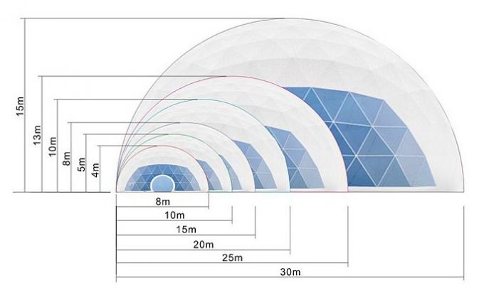 20m Seizoentent van Pvc Yurt van de Iglo Geodetische Koepel Lichtgewicht 4 met Staalkader